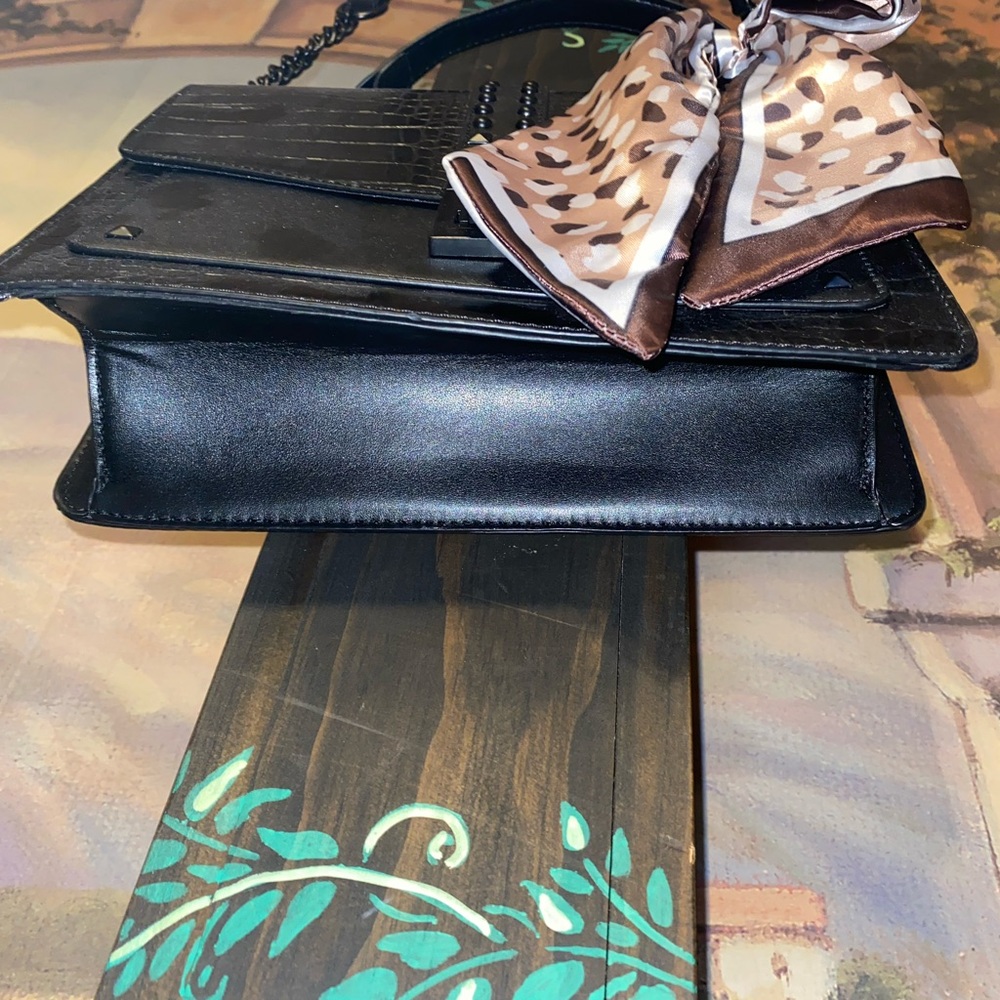 ALDO Black Croc Embossed Vegan Leather Studded Bag - Picture 7 of 13